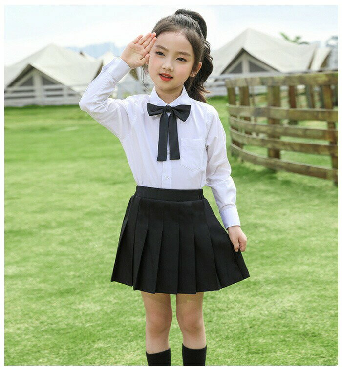 キッズスーツ 女の子 フォーマル 3点セット 長袖シャツ スカート ネクタイ 黒 白 ジュニアスーツ フォーマルスーツ 小学校 通学着 入園式 卒園式 入学式 同窓会 発表会 演出服 二次会対応