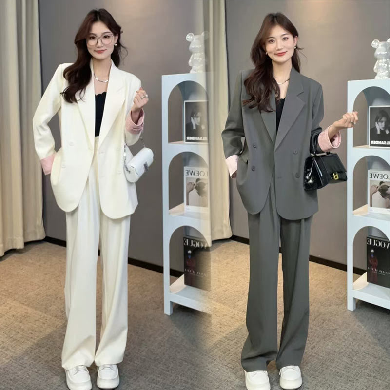 パンツスーツ レディース ビジネススーツ OL ゆったり体型カバー カジュアルスーツ 無地 通勤 セットアップ 2点セット ジャケット+パンツ セレモニースーツ ママスーツ 就活 リクルート 入学卒業式 オフィス オールシーズン 長袖 グレー ホワイト S M L XL