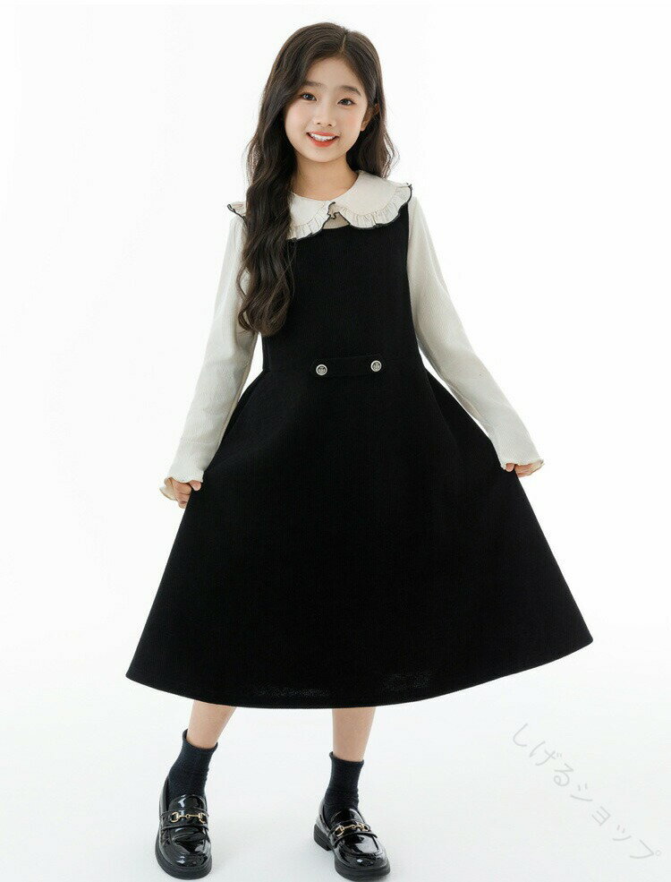 ワンピース 秋 冬 キッズ シンプル 長袖 女の子 フォーマル ワンピース 子供制服 セットアップ ジャン..