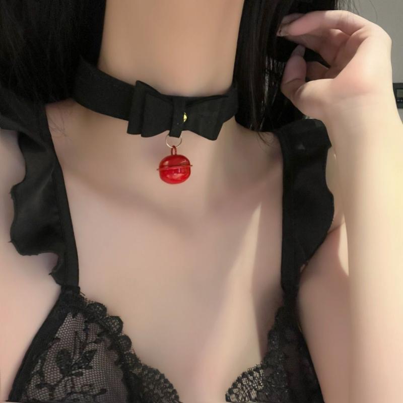 チョーカー レディース 蝶結び 鈴 ネックバンド デコルテチェーン 首飾り セクシー アクセサリー かわいい おしゃれ ブラック ピンク