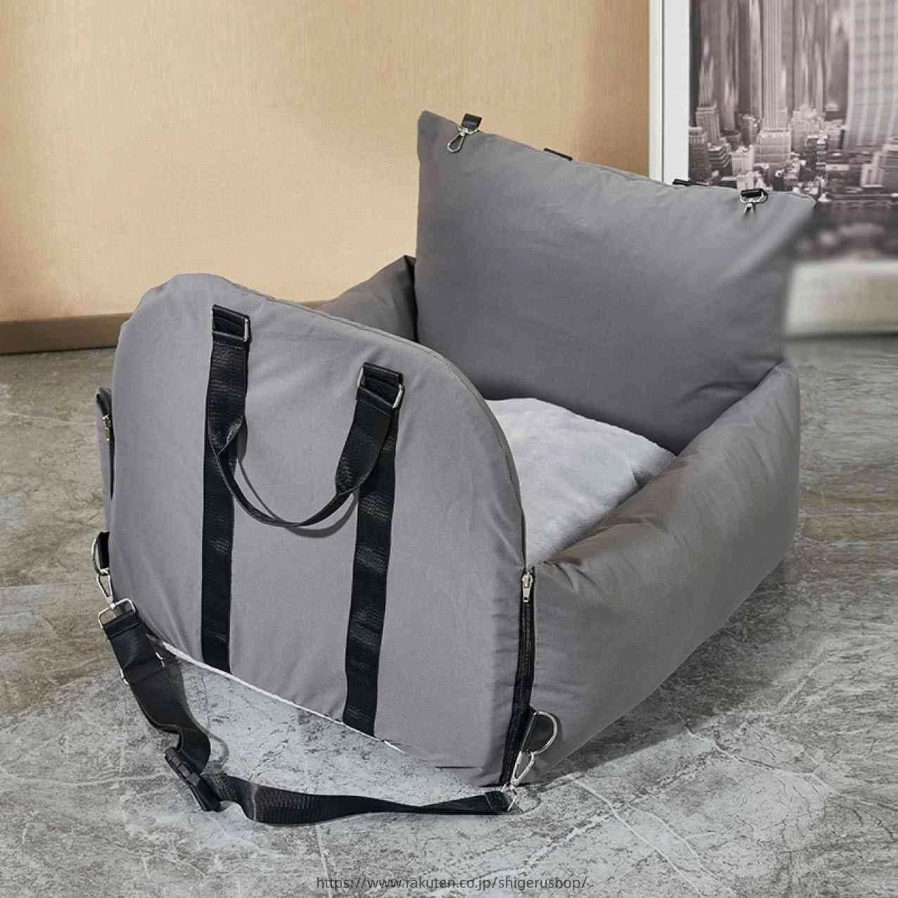 ペット用ドライブボックス フック付 飛び出し防止リード 60*50*55cm ふわふわベッド 中型犬用 小型犬 後部座席 車用ベッド 2way ダークグレー ドライブボックス 車用 犬 ペットベッド