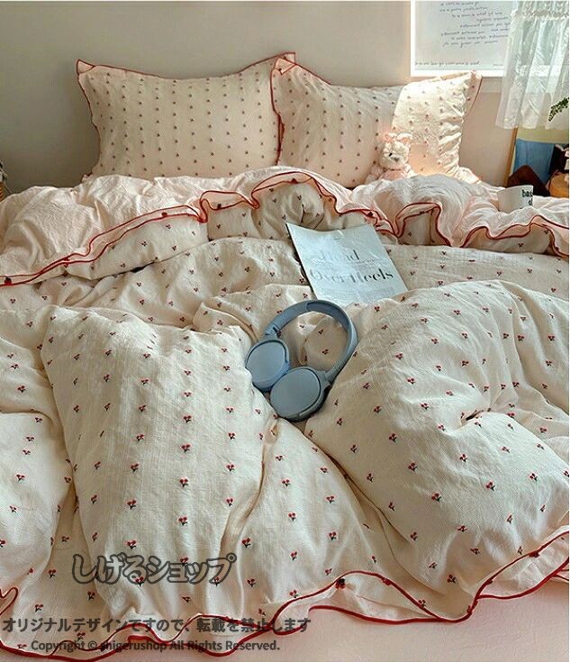 しげるショップの寝具カバーセット 布団カバー 韓国風 防菌防カビ 洗える 四季通用 3点4点セット シングル セミダブル ダブル 枕カバー ピンク 綿 吸湿 通気 柔らか 肌触り良い フラットシーツ ボックス｜アングル2