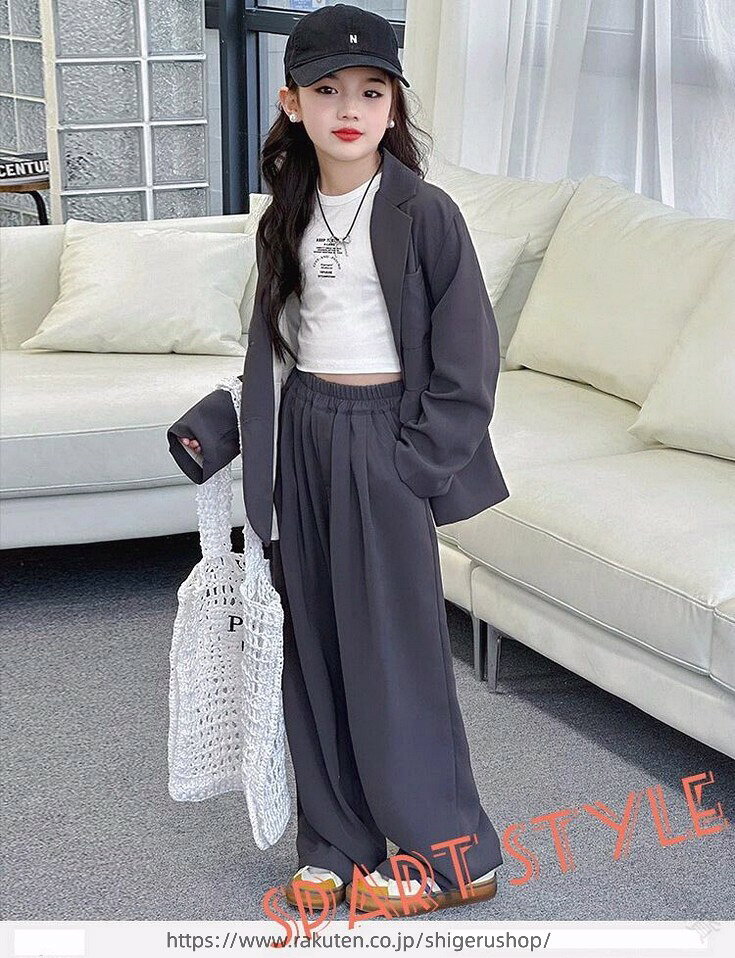 ダンス 衣装 スーツ グレー キッズ ダンス衣装 セットアップ ジャケット トップス パンツスーツ ワイドパンツ k-pop 韓国 ヒップホップ ジャズ ダンススーツ 発表会 キッズ