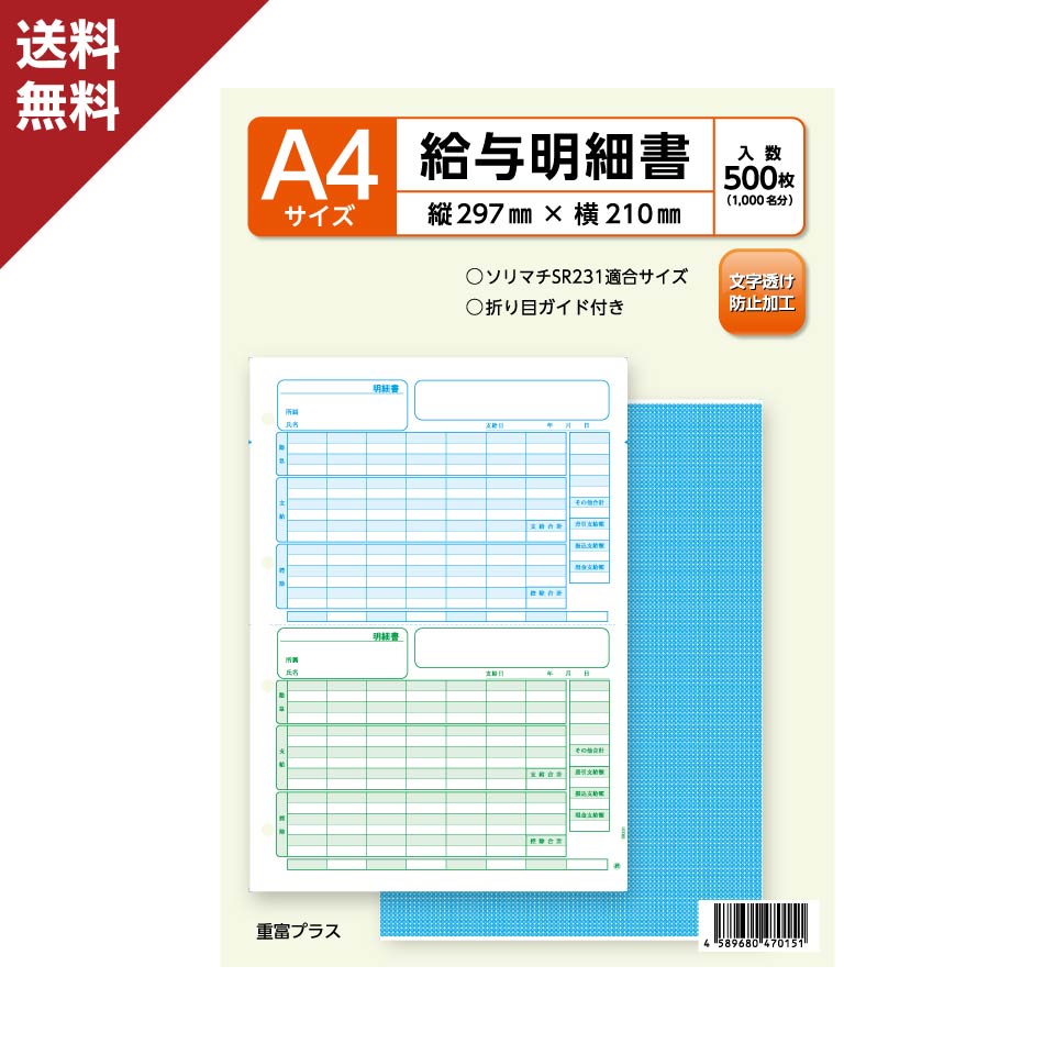 オービック袋とじ支給明細書（内訳項目付）Y11×T6 3枚複写 連続用紙 6035 1箱（300枚）