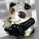 【中古】750/K14WGシェルオニキスダイヤモンドペンダントトップ/ブローチ パンダモチーフ D0.05 5.2g ホワイトゴールド