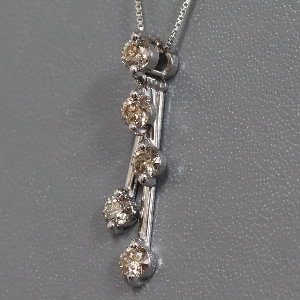 【中古】K18WGブラウンダイヤモンドネックレス D1.04 4.0g ホワイトゴールド