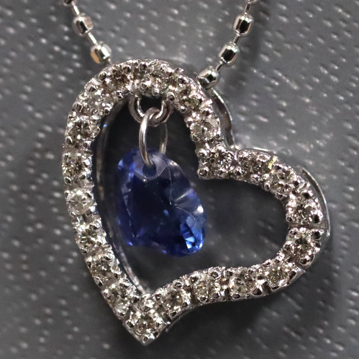 【中古】K18WGサファイアダイヤモンドペンダント ハートモチーフ S0.31 D0.11 2.1g ホワイトゴールド ネックレス(4)