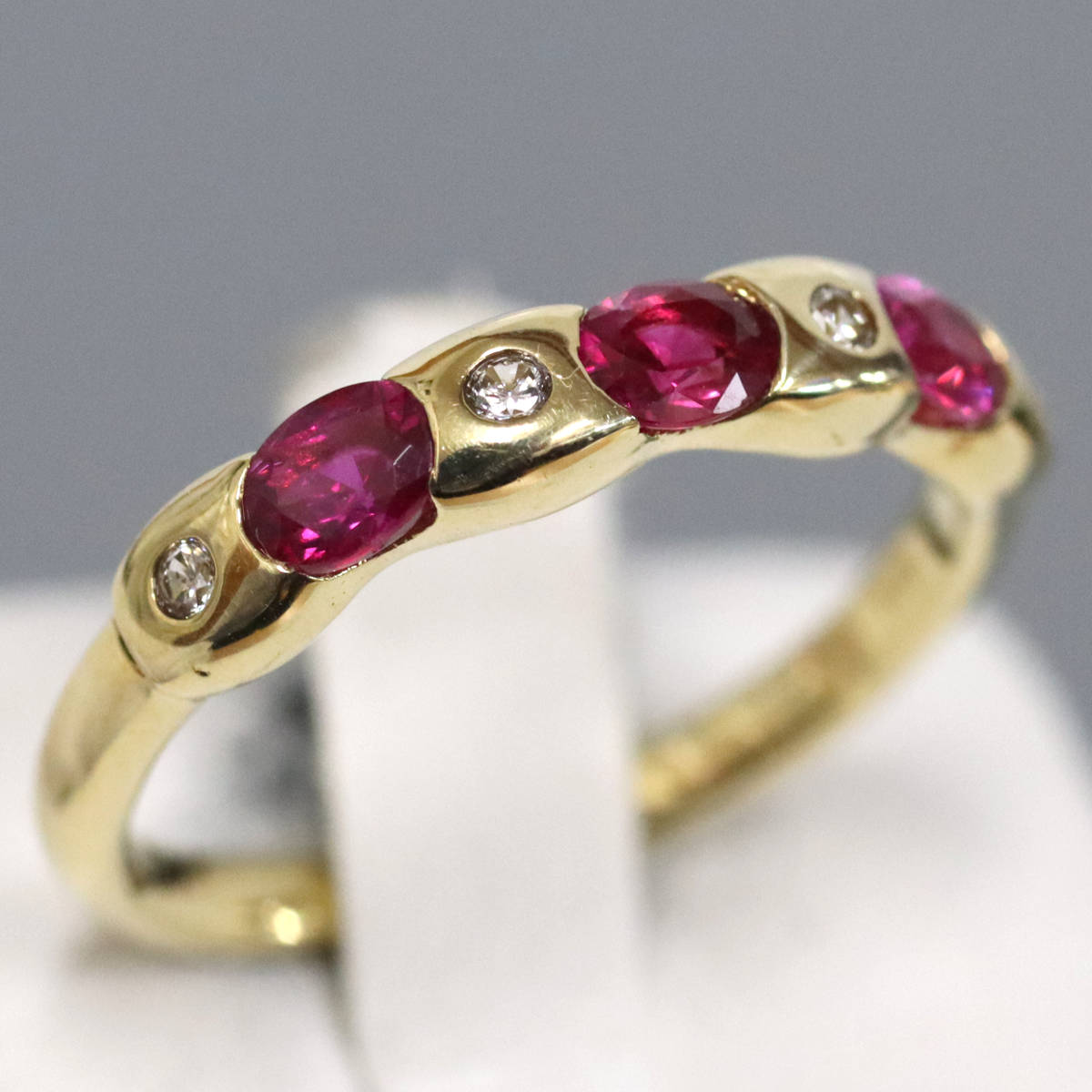 【中古】K18ルビーダイヤモンドリング R0.60 D0.07 3.2g #12 イエローゴールド