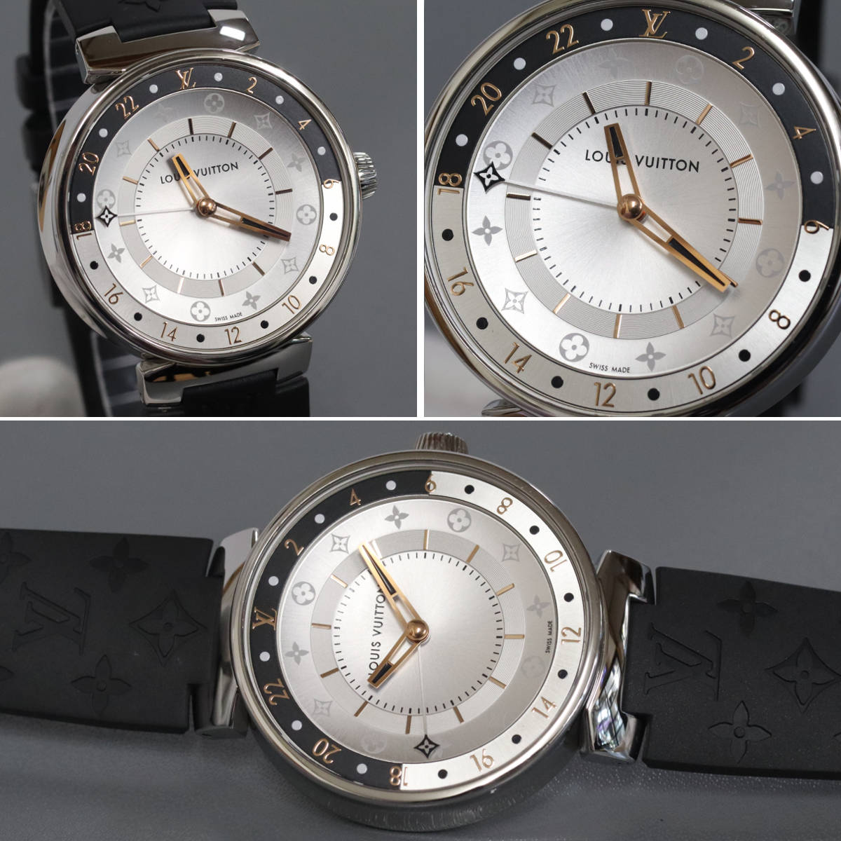 【中古】ルイ・ヴィトン タンブール ムーン デュアルタイム(QA105）