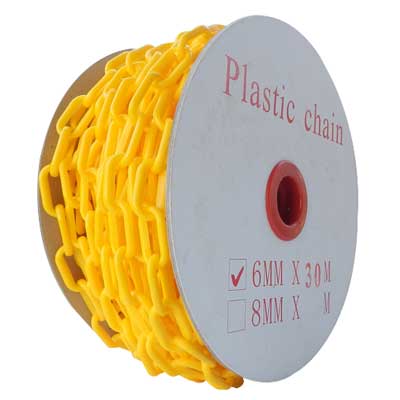 プラスチックチェーン 黄 6mm 30m【進入禁止・立入禁止・工事安全保安用品】