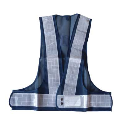 安全ベスト70幅【紺/白・ロングサイズ・反射ベスト・ネームプレート付】