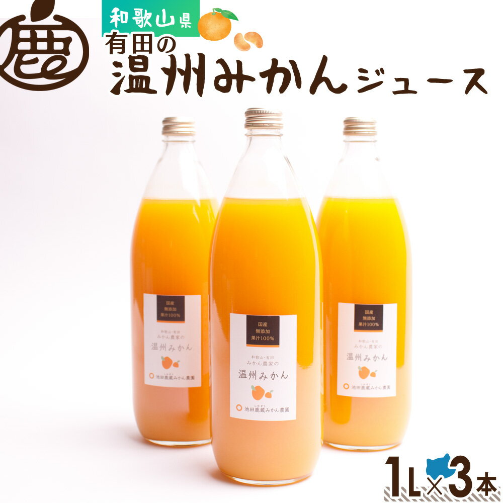 有田の温州みかん ジュース1L×3本 【 送料無料 無添加 国産 100% ストレートジュース みかん ミカン オレンジ 有田みかん 和歌山 】