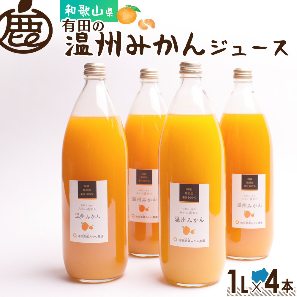 有田の温州みかん ジュース1L×4本 【 送料無料 無添加 