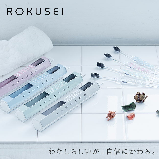 【送料無料】ROKUSEI 六星8本セット【4色×各2本】六角毛 紀州備長炭 歯垢除去 抗菌＜1XR01＞