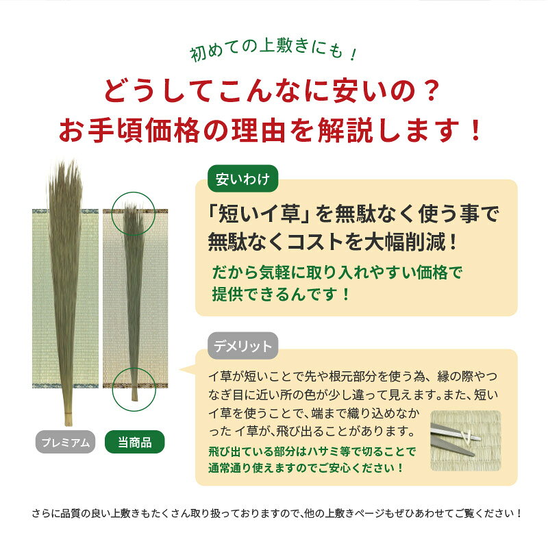 【10％クーポン★9/24/1:59迄】【無料サンプルあり】い草上敷き お手頃上敷き 柳川【1畳・2畳・3畳・4.5畳・6畳・8畳・10畳】【江戸間・本間・団地間・三六間】帖物 リーズナブル 和室 ござ い草カーペット 敷物 ゴザ 傷防止 日焼け防止 畳 shikimono-10016780 四季物ひろば サンプル画像3