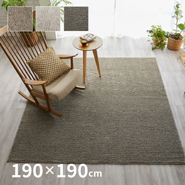 洗える 防ダニ ラグ デザインラグ ソル 約190×190cm【約2.5畳】 日本製 無地柄 かわいい オールシーズン 滑り止め付き おしゃれ F☆☆☆☆