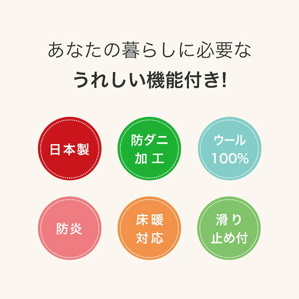 ウール100%ラグ ジップスコット 約190×190cm【約2.5畳】防ダニ 防炎 ウールラグ 床暖対応 滑り止め付き F☆☆☆☆ 英国産羊毛 日本製 [2]