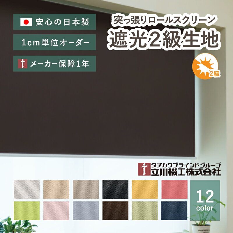 賃貸OK つっぱり式ロールスクリーン【サイズオーダー】【遮光2級生地 12色 ネムロ】 1年メーカー保証 日本製 国産 突っ張り ロールカーテン 目隠し おしゃれ かわいい 立川機工 無地