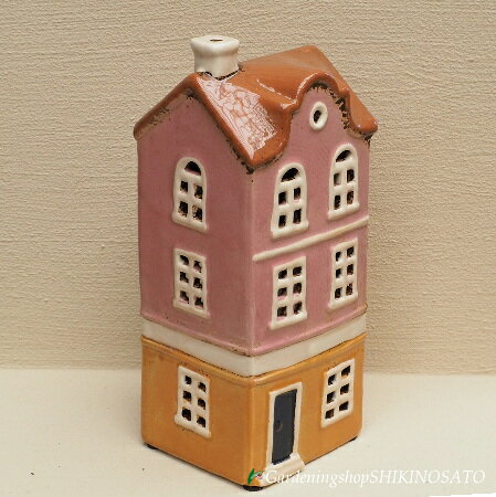 【ガーデン雑貨・インテリア雑貨・オブジェ】キャンドルハウス・カンテラハウス・陶器・candle houseピク・オレンジ壁 [2]