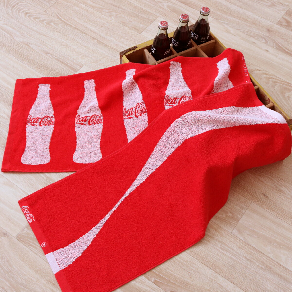 コカ・コーラ フェイスタオル 34×75cm Coca・Cola グッズ プール タオル 綿100％ ...