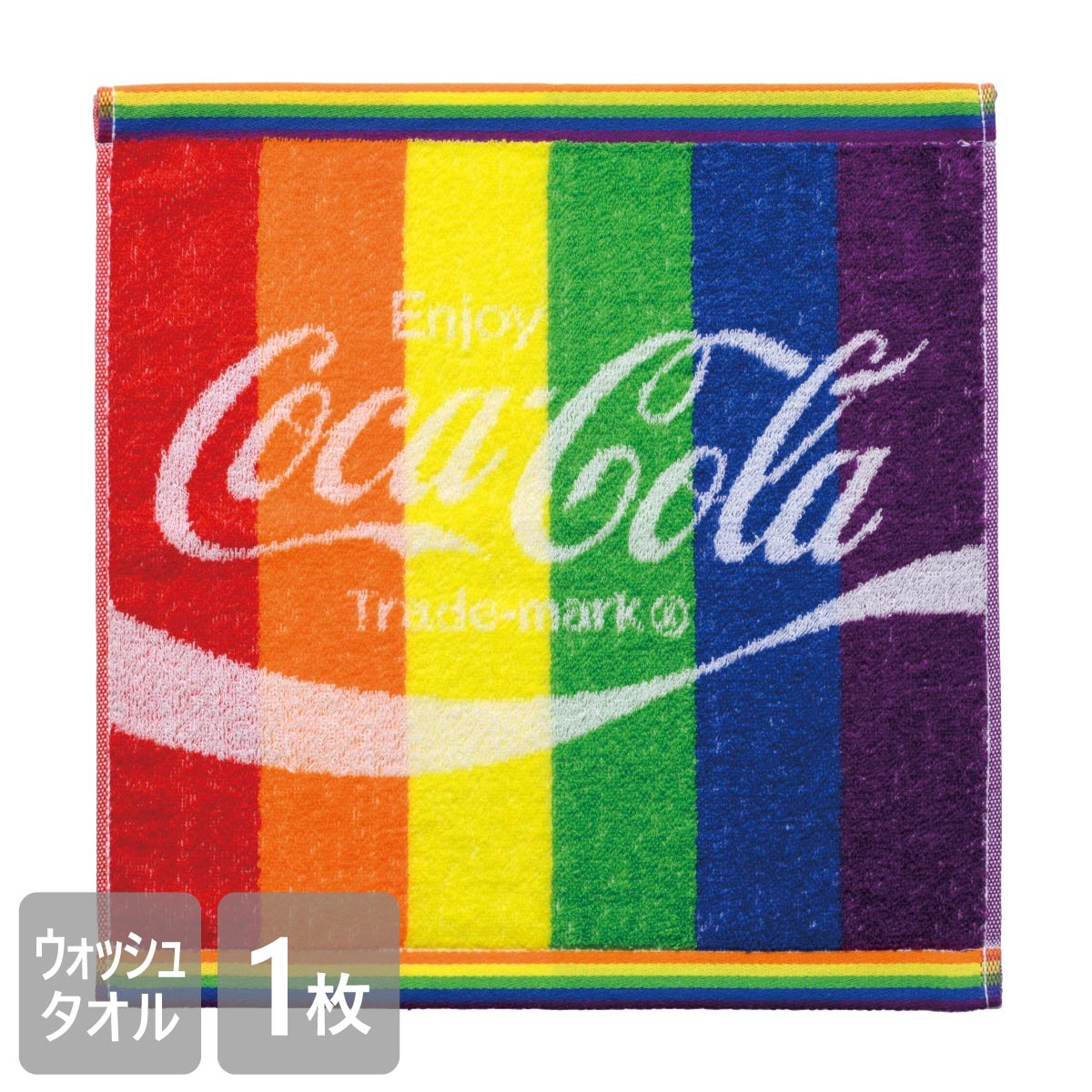 コカ・コーラ ウォッシュタオル 34×35cm Coca・Cola グッズ 綿100％ ジャガード レインボー カラフル かっこいい おしゃれ バラエティー 大人 こども