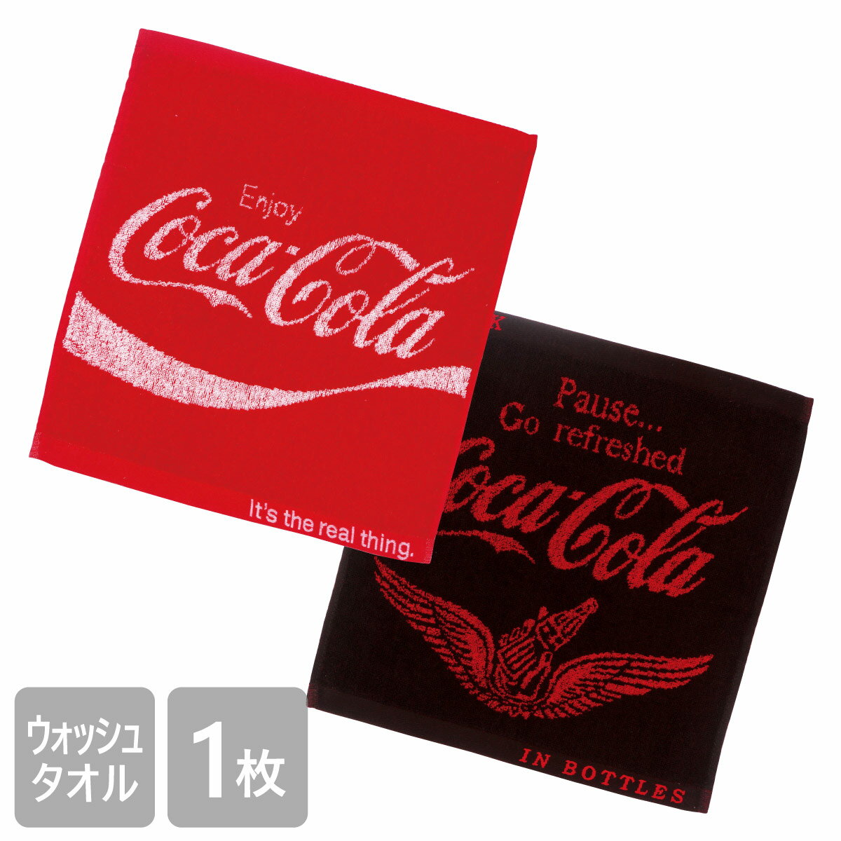 6/4 20:00からスーパーSALE！コカ・コーラ ウォッシュタオル 34×36cm Coca・Cola グッズ 綿100％ ジャガード かっこいい おしゃれ バラエティー 大人 こども ロゴ ウイング