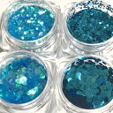 六角ホログラムセットL 4色セット ネイル レジン 封入 青系 水色 ライトブルー 1mm 2mm グラデーション オーロラ パーツ ハンドメイド