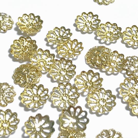 （20個セット）ビーズキャップ ゴールド 菊座金 ビーズ用 リーフ 透かし 金具 留め具 パーツ 資材 ハンドメイド