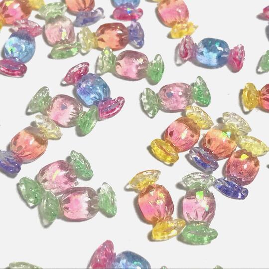 （10個セット）キャンディ デコパーツ オーロラ グラデーション アクリル 飴 お菓子 デコ レジン封入 ネイル ハンドメイド プラパーツ カラーミックス 色彩キューブ