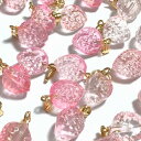 (2個セット)イチゴのチャーム 苺 ガラス 桃色 桜色 ストロベリー ライトゴールド バチカン付き いちご ピンク 金粉 果物 フルーツ ペンダントトップ グラデーション パーツ ハンドメイド