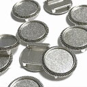 (4個セット)帯留め ミール皿 通し穴付き 銀古美 台座18mm 巾11mm 靴紐用 チョーカー 革紐 レジン ラウンド パーツ ハンドメイド