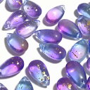 (4個セット)しずくのガラスチャーム 金粉 ティアドロップ パープル ブルー グラデーション 滴 雫 パーツ ハンドメイド