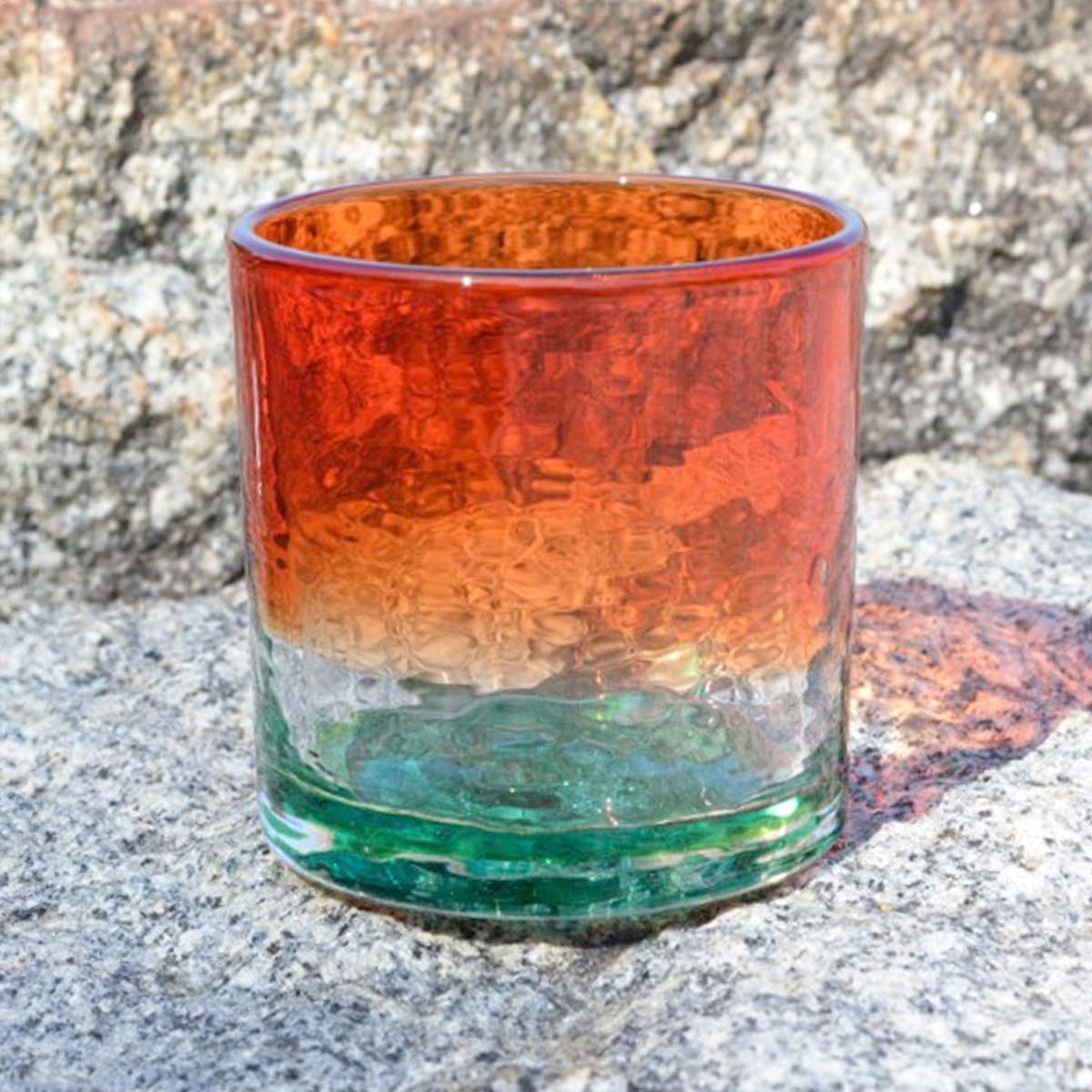 琉球ガラス工房海風 琉球ガラス ロックグラス 残波の夕日 直径約8cm×高さ約8cm 琉球 グラス 琉球ガラス グラス 沖縄 工芸品 グラス コップ 敬老の日 和雑貨 四季彩堂のサムネイル
