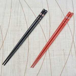 琉球漆器 箸 桜 堆金 黒 22.5cm 名入れあり/名入れなし 名入れ可能箸 沖縄 箸 和柄 プレゼント 箸 名入れ 箸に名入れ 箸 日本製 越前塗箸 和雑貨 四季彩堂