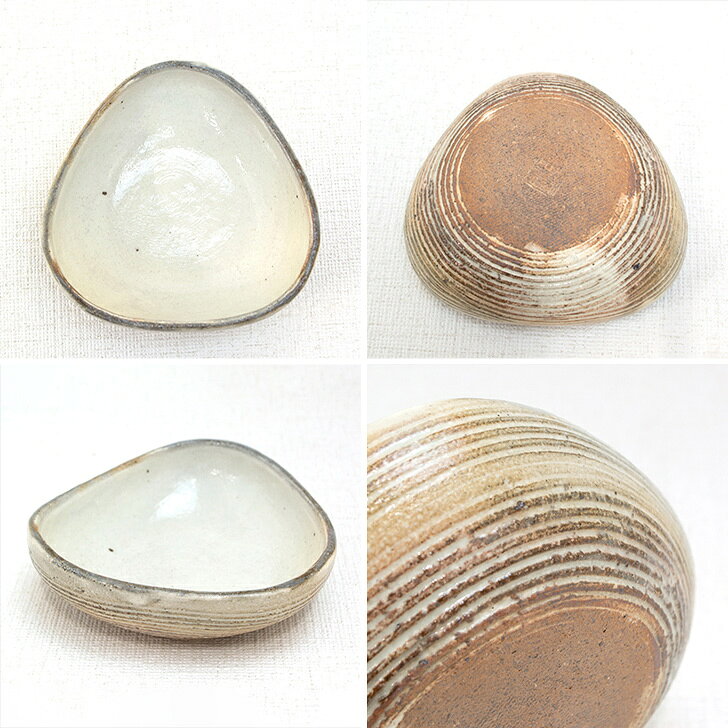 古谷浩一作(古谷製陶所) 信楽焼 三角鉢ミニ 渕荒横彫 小鉢 シンプル 白い器 素朴 信楽焼 作家 信楽焼 食器 敬老の日 和雑貨 四季彩堂