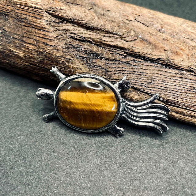 開運 厄除け 天然石 金運 タイガーアイ ブローチ シルバー パワーストーン ハンドメイド 一点物 送料無料