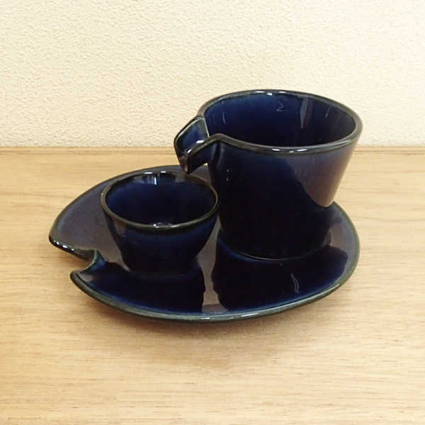 シズル冷酒器セット 茄子紺ブルー【箱入】日本酒 徳利 おちょこ セット 美濃焼 片口酒器 しずる プレゼ..