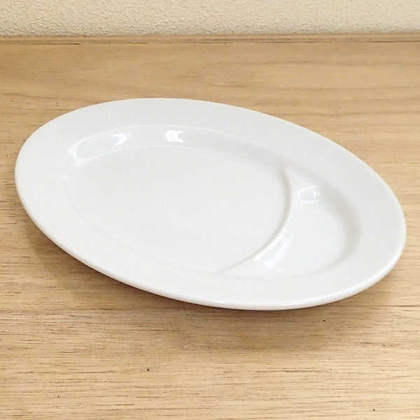 お皿 プレート 22.5cm楕円皿 仕切り付き 白オーバル皿 オーバルプレート 楕円皿 ぎょうざ皿 餃子皿 シンプル 食器 陶器 美濃焼 業務用 2