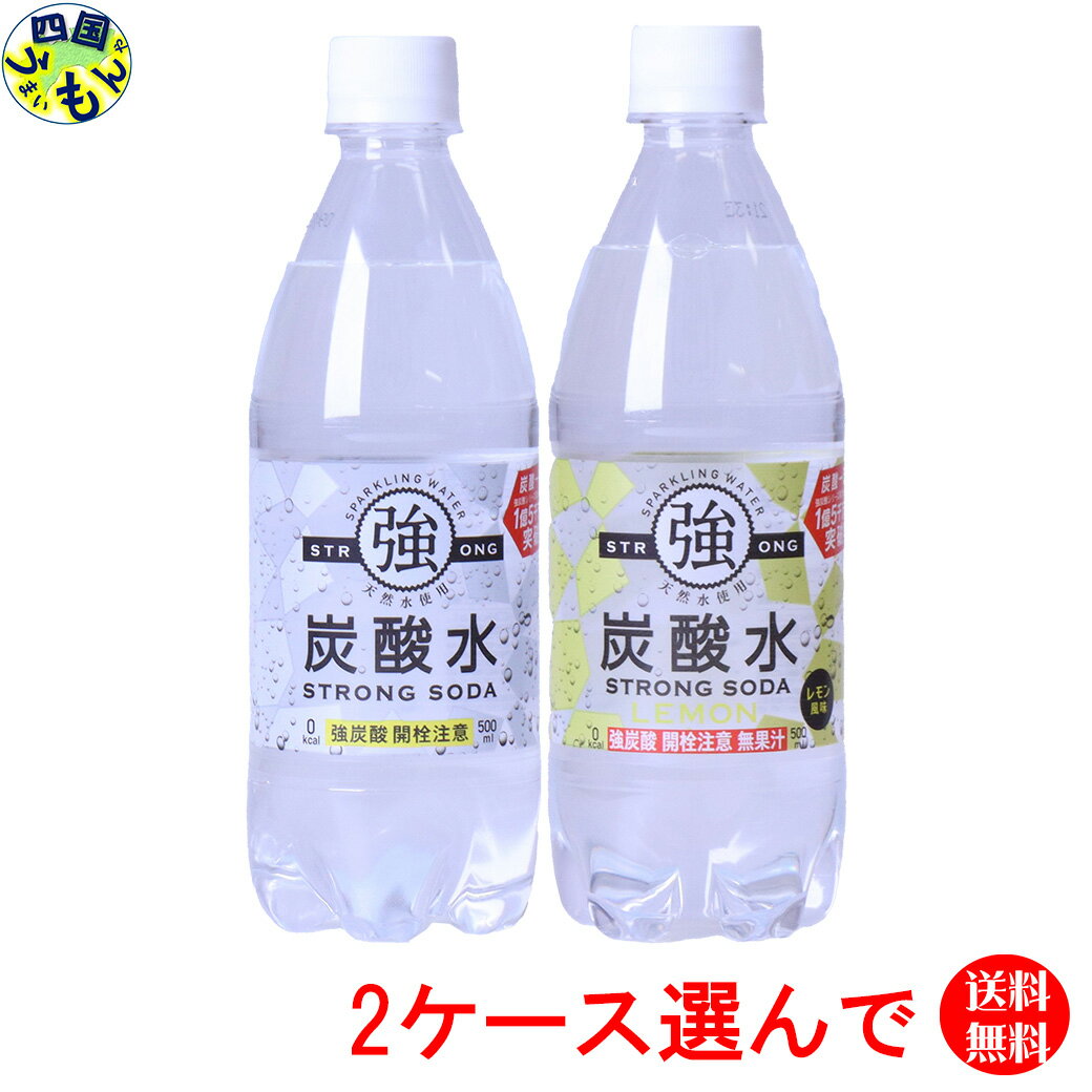 【2ケース選んで送料無料】 友桝飲料 強炭酸水 プレーン レモン 500ml ペットボトル×24本入 2ケース 48本