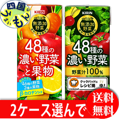 【2ケース選んで送料無料】 キリン 無添加野菜 48種の濃い野菜/果物 100％　 200ml LL紙パック×24本入　2ケース