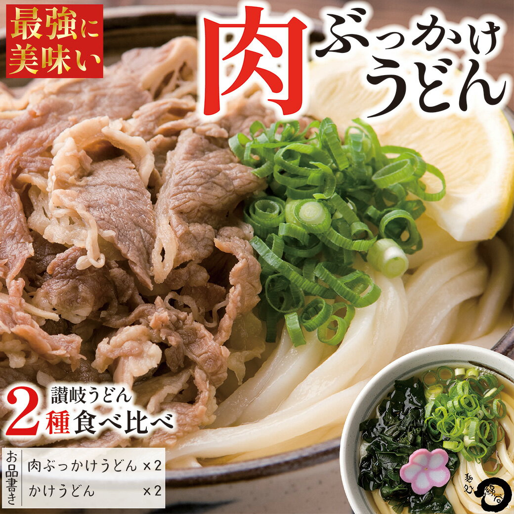 Udon With Beef - 最強肉ぶっかけ！讃岐うどん食べ比べギフト 2種食べ比べセット 4人前 さぬきうどん 肉ぶっかけうどん×2 かけうどん×2 香川県 高級うどん 饂飩 うどん 産地直送 プレゼント お取り寄せグルメ 綿谷 わたや