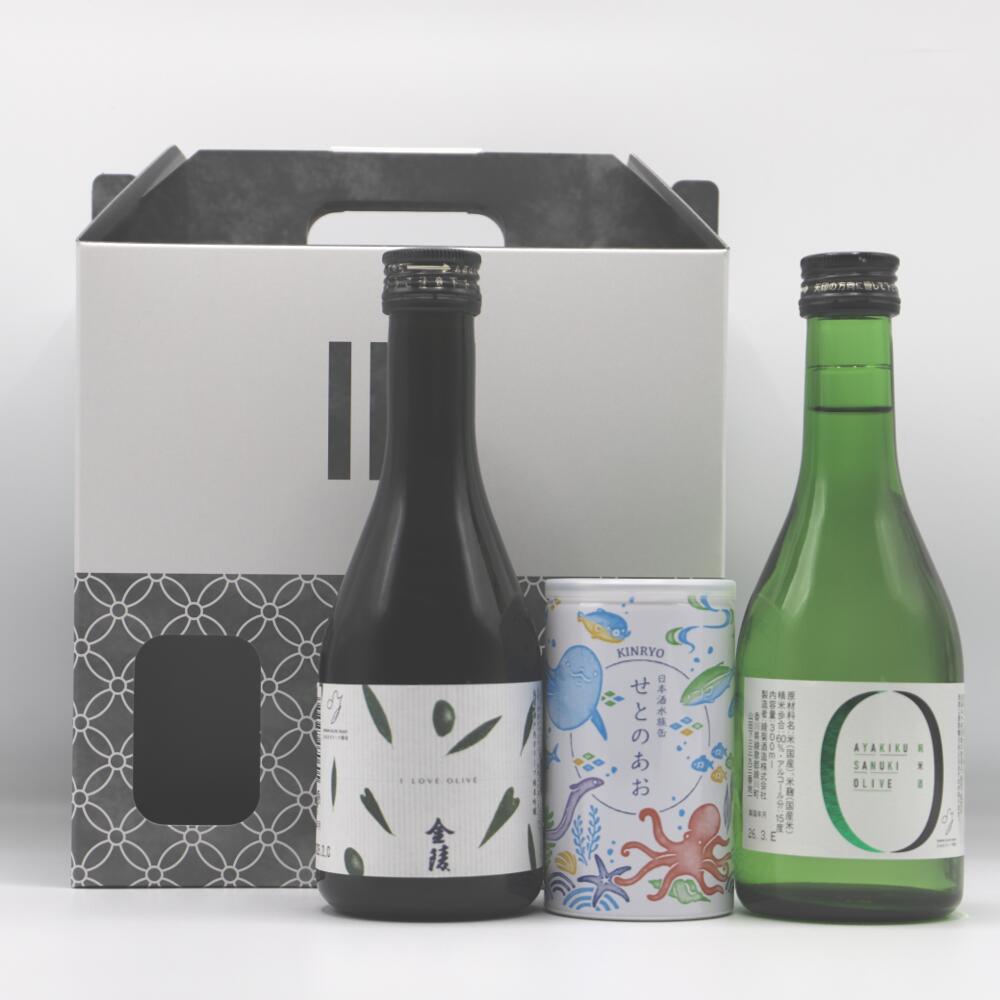 Rakuten - 【送料無料】 清酒 瀬戸のお酒 300ml 2本 180ml 1本 飲み比べセット 金陵 綾菊 オリーブ せとのあお 純米吟醸 地酒 香川 讃岐 お土産 母の日 プレゼント