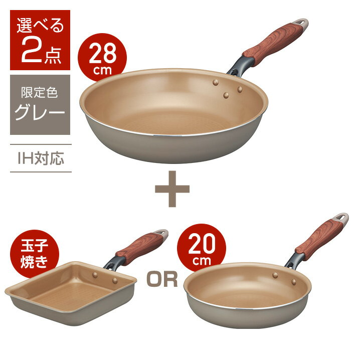 1年保証のフライパンevercook 28cm単品　28cm+20cmセット　28cm+卵焼き器セット ガス火対応 IH対応 フッ素コーティング/丈夫で長持ち　ドウシシャ DOSHISHA エバークック EIFP28GY　グレー