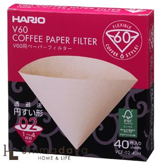 【ハリオ V60用ペーパーフィルター02M VCF-02-40Mとは】●V型円すいのペーパーフィルターは、珈琲粉の層が深く、珈琲粉に注いだお湯が円すいの頂点に向かって流れるので、豆の旨味をしっかりと抽出できます。商品概要 メーカー HARIO(ハリオ) 材質 パルプ100%みさらし 備考 ■ハリオV60シリーズドリッパー02に対応 ■40枚入り ■1〜4杯用