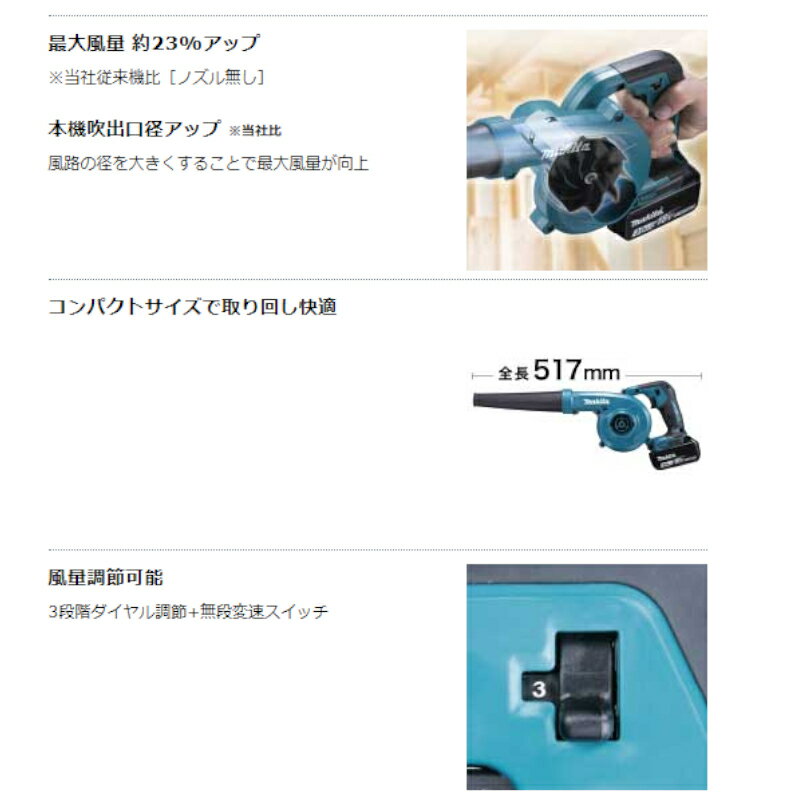 マキタ 充電式ブロワ(集じん機能付き) UB185DZ 18V(本体のみ※バッテリ・充電器別売) ◆