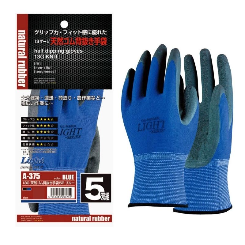 【25日迄 1,000円クーポン配布】おたふく手袋 A-375 13ゲージ天然ゴム背抜き手袋 5双入 (L) ●(4)