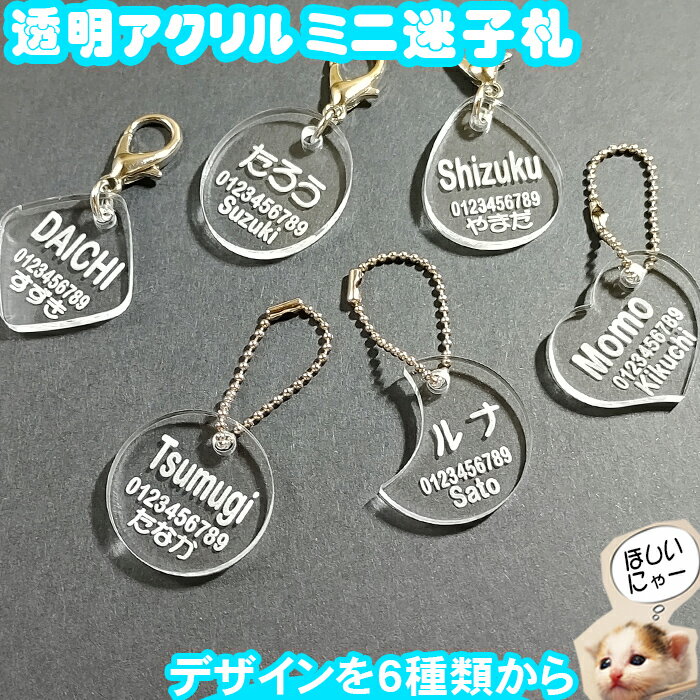 ネームプレート 猫 迷子札 透明アクリル ネームタグ 首輪 pet nameplate nametag 名入れ ミニ 小型 プレゼント ギフト 名札 キーホルダー pg3 かわいい 名前入れ かっこいい お中元