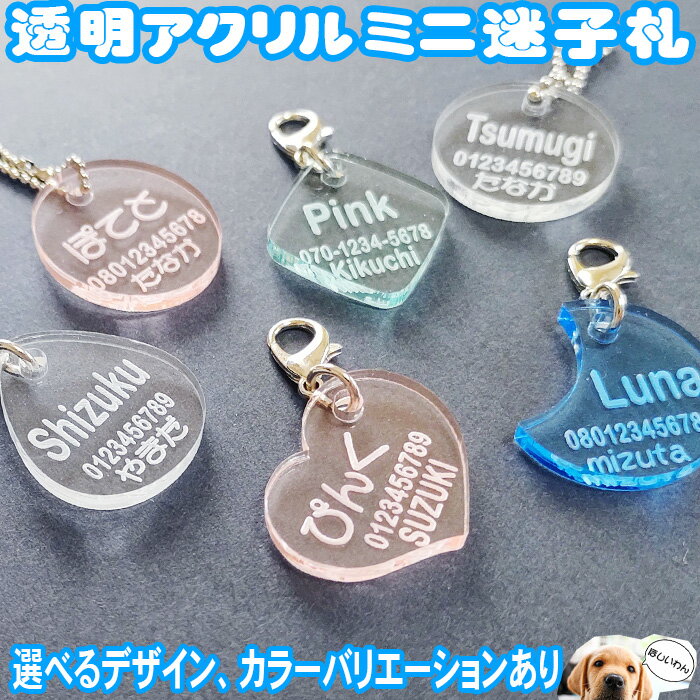 ネームプレート 犬 迷子札 ペット 透明アクリル カラー ネームタグ 首輪 pet nameplate nametag 名入れ ミニ 小型 彫刻 作成 刻印 プレゼント ギフト 名札 キーホルダー pg3 ちちの日 父の日 記念品 ノベルティ