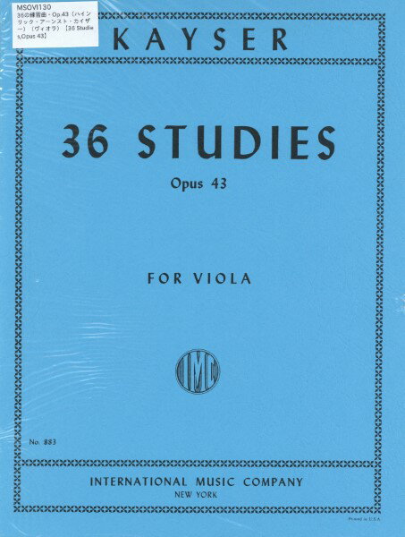 楽譜 MSOVI130 輸入 36の練習曲・Op.43（ハインリック・アーンスト・カイザー）（ヴィオラ）【36StudiesOpus43 ／ ミュージックエイト