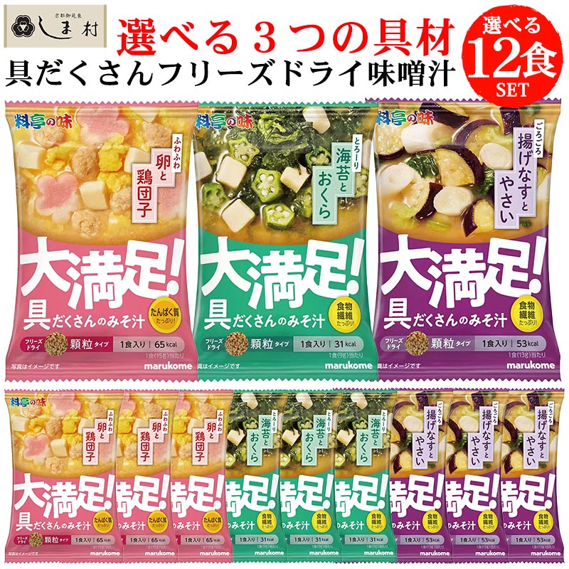 【最大7%OFF】味噌汁 フリーズドライ 味噌汁 顆粒 「 大満足みそ汁 選べる 12食セット 」 なすと野菜 海苔おくら 卵と鶏団子 送料無料 メール便 仕送りセット